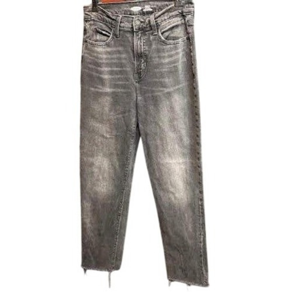 Old‎ Navy Sky-Hi Straight Jeans Extra High Rise Size 6 Gray Acid Wash Raw Hem